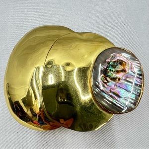 Florelle signed vintage abalone mother of pearl gold tone abstract modernist
